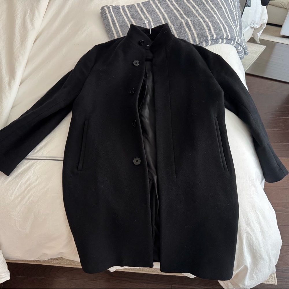 Theory Men’s Black Wool Blend Overcoat Size Large